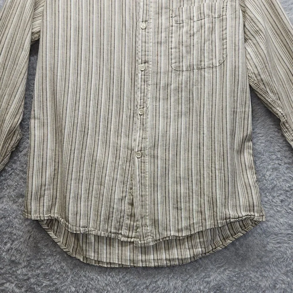 Banana Republic Mens Tan Muscle Button Up Shirt Medium Stripe Longsleeve Cotton